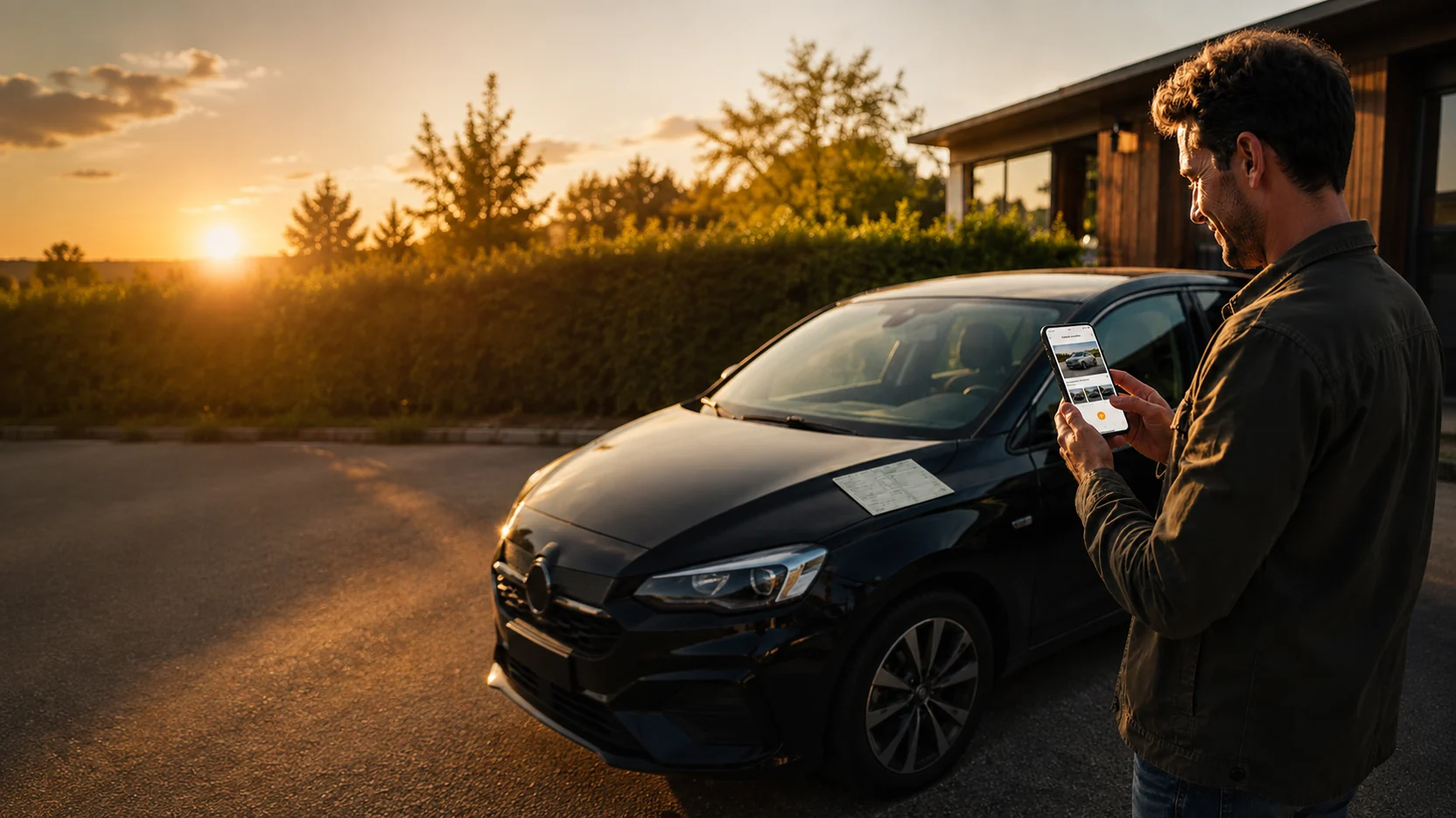 Mann erstellt mit dem Smartphone ein Fahrzeuginserat